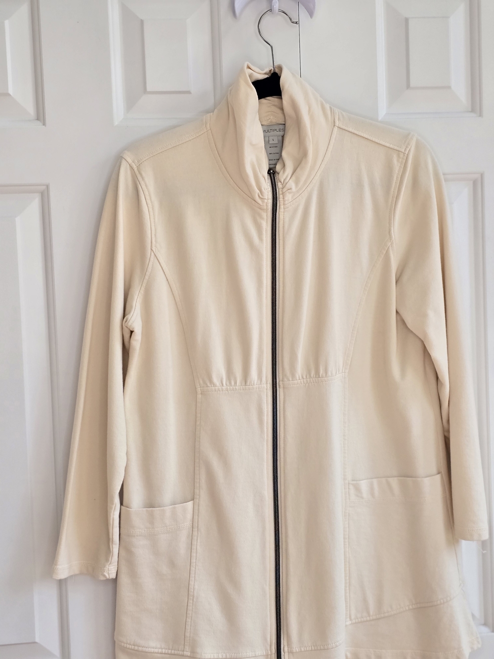 Multiples Cream Full-Zip Longline Utility Jacket